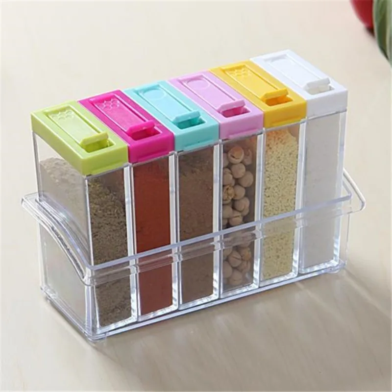 Kitchen Gadgets Storage - Transparent Seasoning Six Grid Seasoning Box